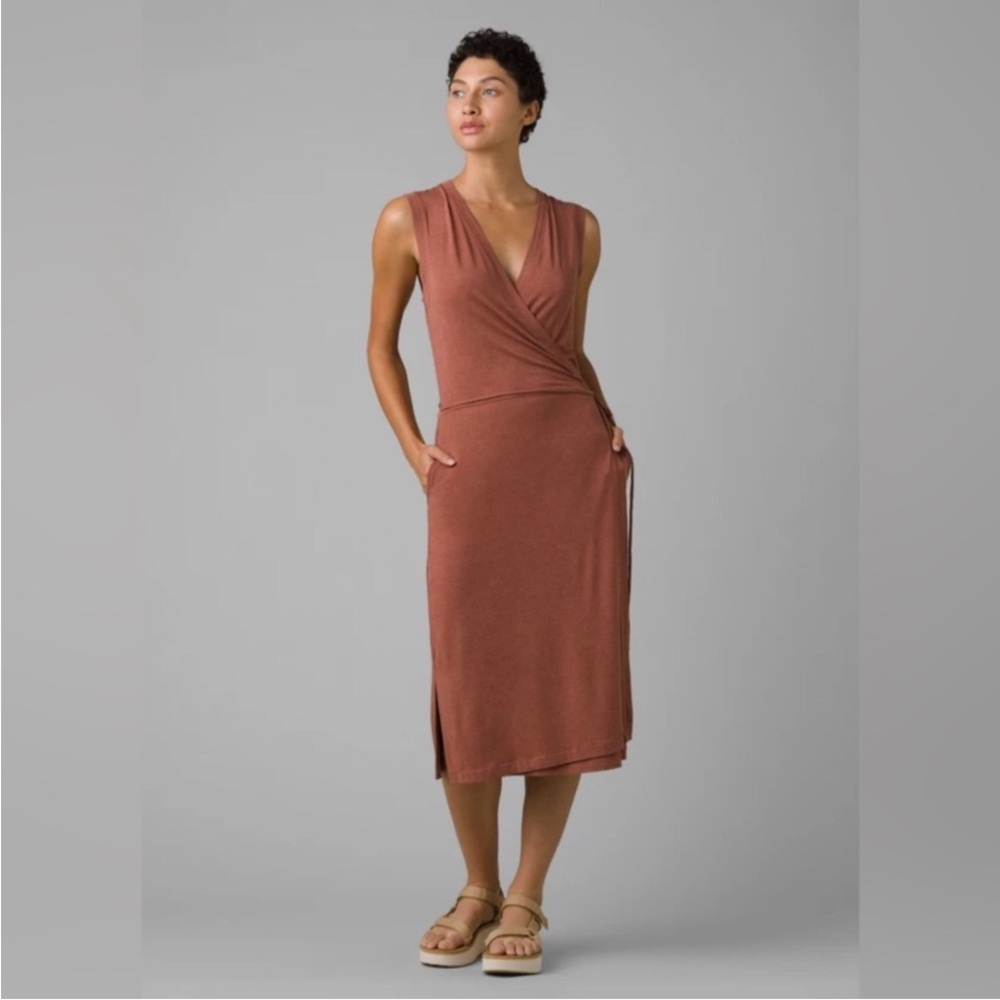PRANA dress mock wrap Foundation terra stretchy cotton mix jersey M - Picture 6 of 12